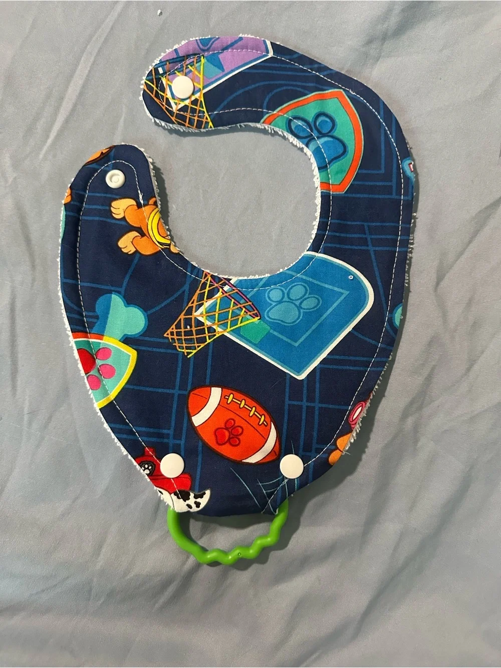 Handmade Paw Patrol bib with ring